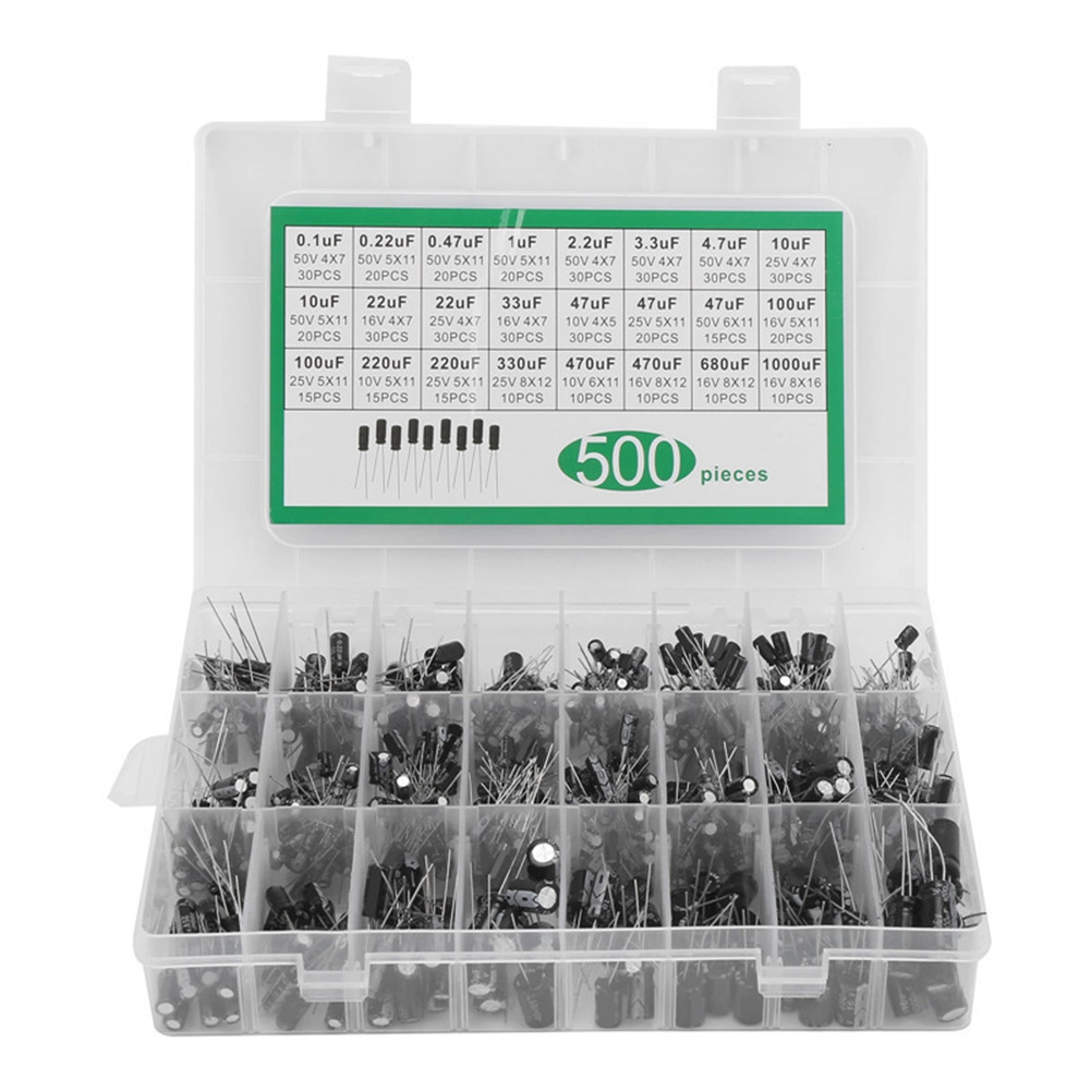 Capacitor Kit Assortment - 500 Pz 24 Valori 16-50 V