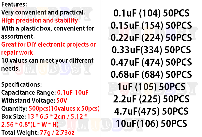 500 pz/lotto 10 valori * 50 pz - Capacitor Kit Assortment recensione e prezzo